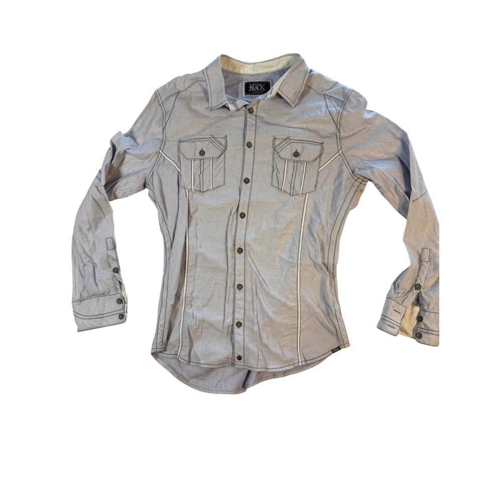 BUCKLE BLACK Tailored Fit Long Sleeve Shirt Mens Large Blue Pinstripe‎ Casual